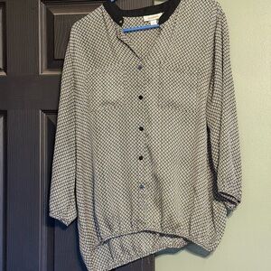 dressbarn Black and White Patterned Blouse